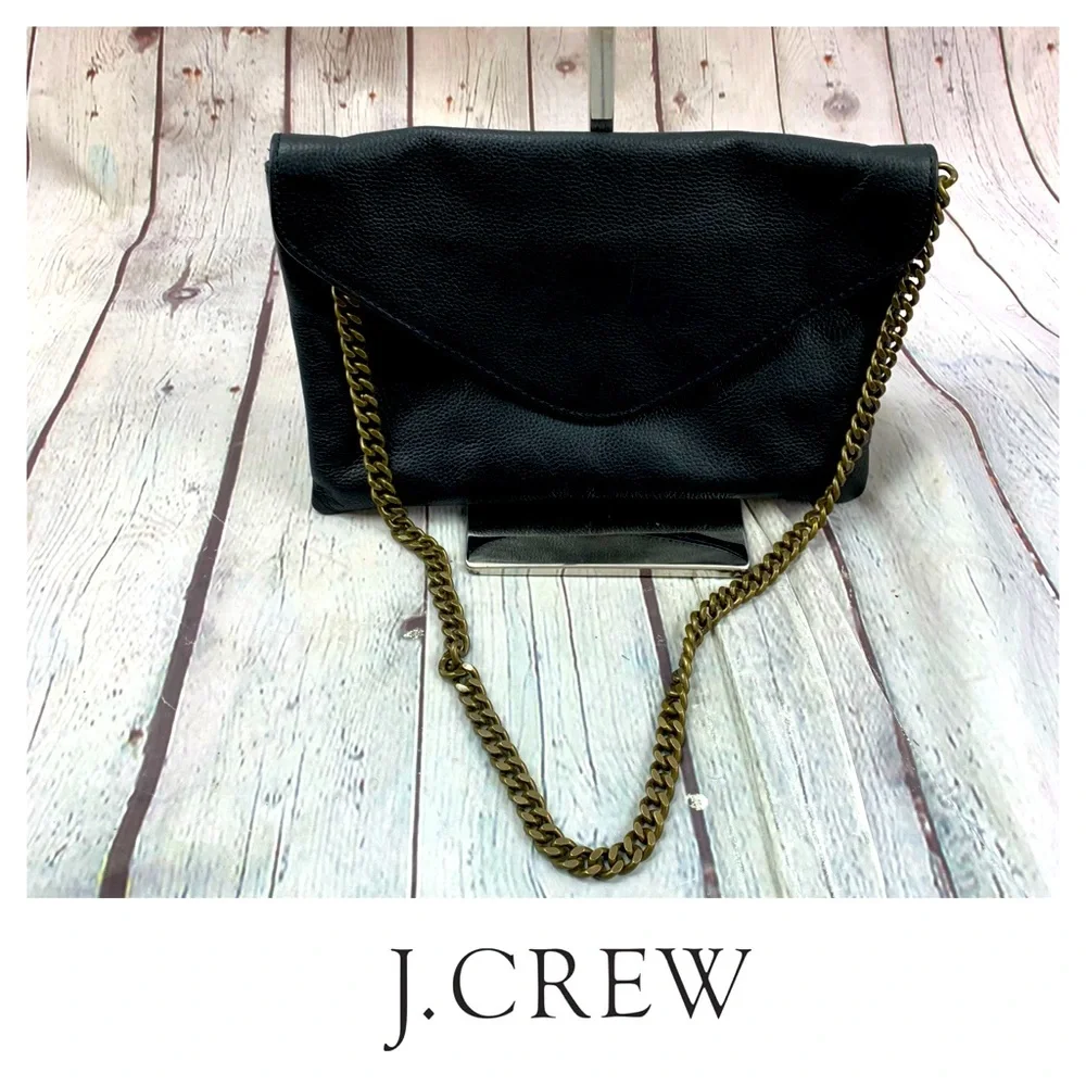 J. Crew Leather Envelope Chain Strap Clutch